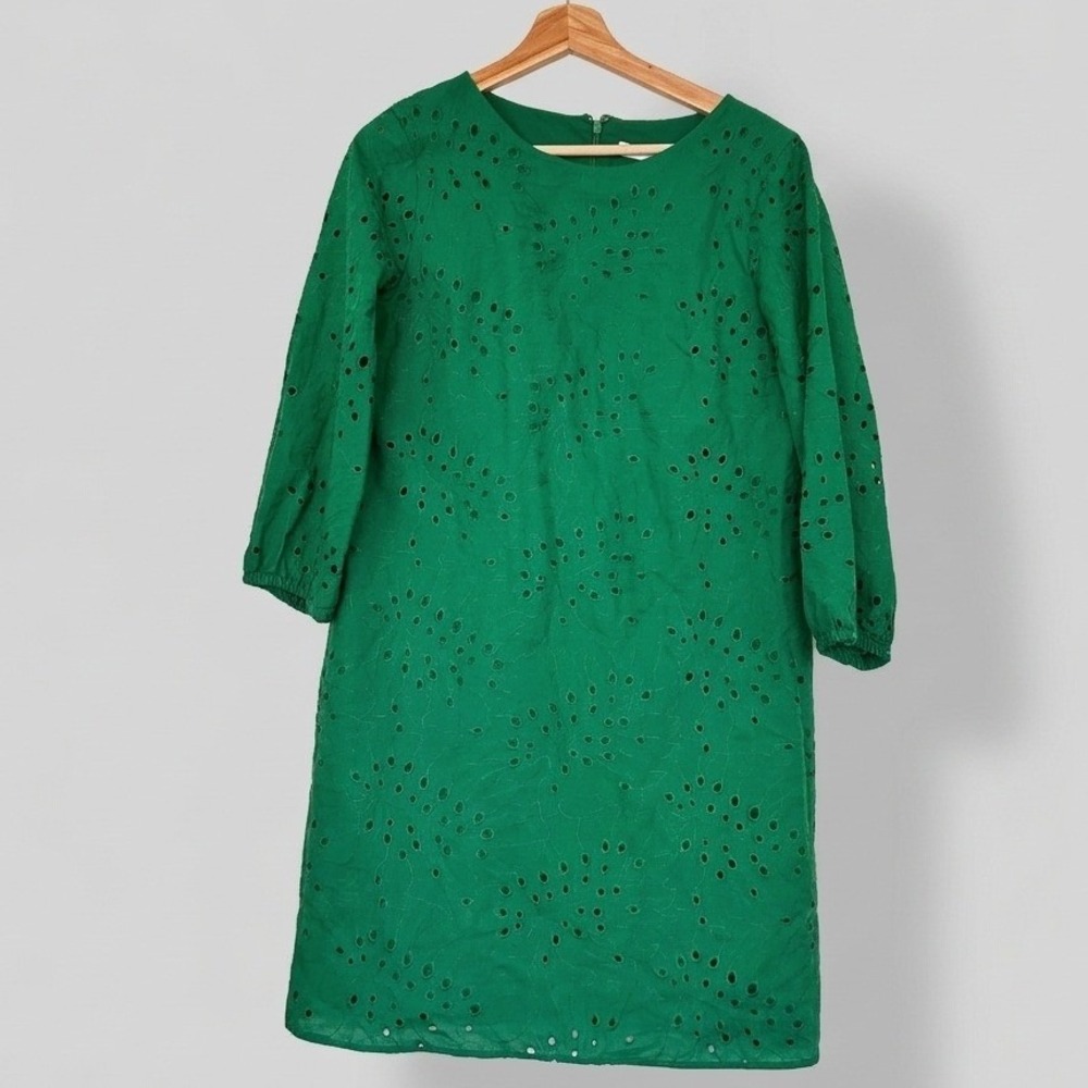 Preston & York Green Eyelet Floral Shift Dress 3/4 Sleeve Cotton Cottagecore 8